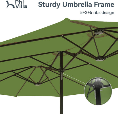 PHI VILLA 15ft Large Patio Umbrellas with Base, Outdoor Double-Sided Rectangle Market Umbrella for Pool Lawn Garden, Lime Green