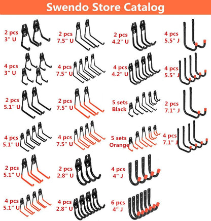 Wall Mount Utility Hooks Heavy Duty Steel Garage Storage Hanger Multi-Tools Holder Hanging Organizer (6 Pcs Black 4" Small J Hook)