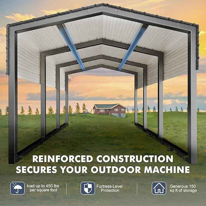 Metal Carport 10x15ft Heavy-Duty | Military-Grade Reinforced Garage Kits with Steel Roof & Hurricane | 80lbs/Sq.Ft Snow/RV/Camper/Truck/Tractor Shelter Outdoor