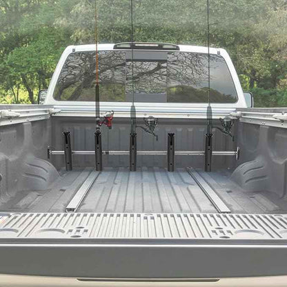Inshore Rod Holder for Truck Bed, Fixed Truck Bed Fishing Rod Rack, Adjustable Rod Holder for Truck & SUV, Gifts Ideas for Men (Steel Body with Plastic Rod Bracket-Tension Rod, 5 Rod Holder)
