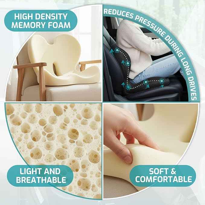 Trucker Seat Cushion, Car Seat Cushions with Lumbar Support Pillow, Ergonomic L-Shaped Orthopedic Memory Foam Pad for Long Driving Back Pain Sciatica Relief, Drivers Office Workers (Black+ Gray)