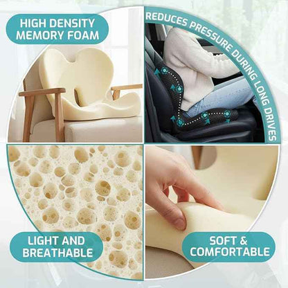 Trucker Seat Cushion, Car Seat Cushions with Lumbar Support Pillow, Ergonomic L-Shaped Orthopedic Memory Foam Pad for Long Driving Back Pain Sciatica Relief, Drivers Office Workers (Black+Mesh Cloth)