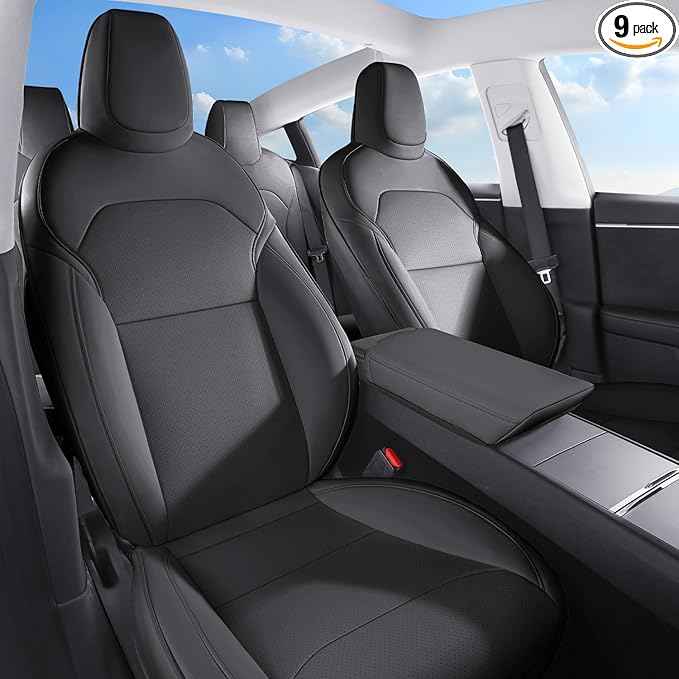2024-2025 Tesla Model 3 Highland Upgraded Car Seat Covers Nappa Leather Car Interior Airbag Compatible Cushion Cover Full Set Custom Fit Model 3, Nappa Black