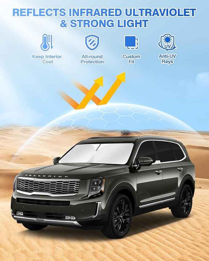 Windshield Sun Shade for 2020-2025 2026 Kia Telluride Accessories Sunshade Side Rear Window Shade Cover Window Sun Visor Shield Privacy Protection Keep Vehicle Cool Black 8PCS