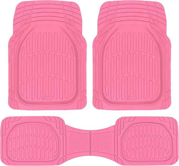 CARBELLA Rubber 4-Piece Pink Car Floor Mats - Universal Trim To Fit All Weather Champagne Pink Car Accessories - Girl Car Accessories for Women & Cute Car Mats for Women, Girly Car Decor, Truck, & SUV