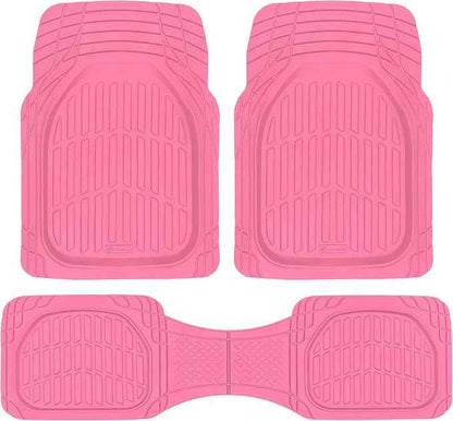 CARBELLA Rubber 4-Piece Pink Car Floor Mats - Universal Trim To Fit All Weather Champagne Pink Car Accessories - Girl Car Accessories for Women & Cute Car Mats for Women, Girly Car Decor, Truck, & SUV