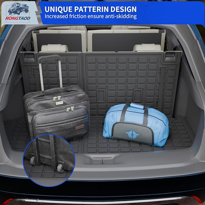 Rongtaod Carpeted Floor Mats Compatible with 2024 2025 2026 Toyota Grand Highlander 7&8 Seats Trunk Mat Cargo Mat Back Seat Cover Grand Highlander Accessories (Trunk Mat with Backrest Mat+Floor Mats)