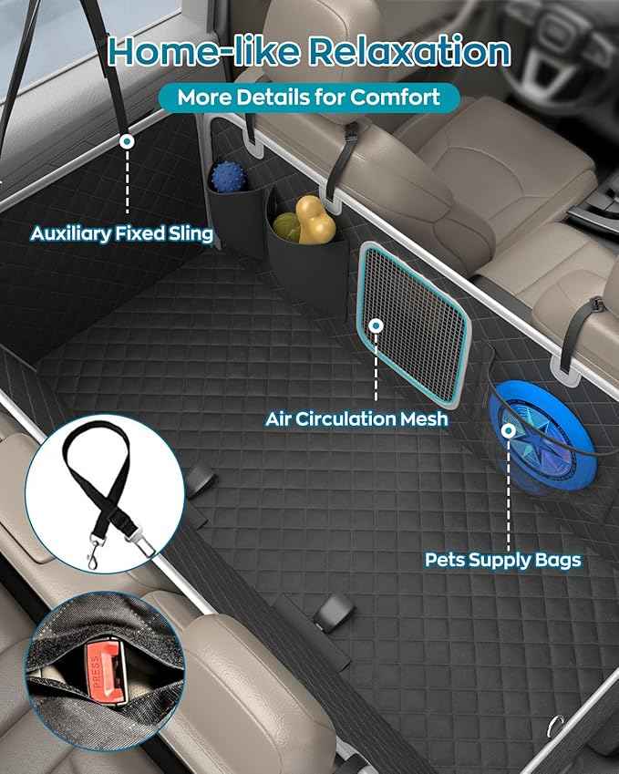 Dog Car Seat Cover for Back Seat, Hard Bottom Dog Hammock for Car, Waterproof Back Seat Extender for Large Dogs, Pet Seat Protector, Universal for Cars, SUVs, 400lb