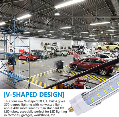 (Pack of 10 8 Foot LED Bulbs,150W 18800lm 6000K, Super Bright, T8 T10 T12 LED Tube Lights, FA8 Single Pin LED Lights, Clear Cover, V Shaped,to Replace Fluorescent Light Bulb