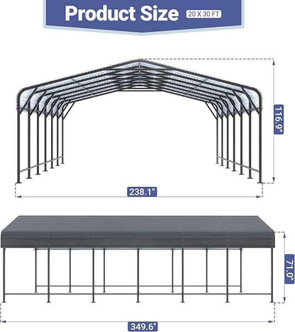 Polar Aurora 20x30 FT Metal Carport, Car Port with Heavy Duty Carport Canopy, Reinforced Base and Upgraded Support Framework, Garage Shelter for Cars, Boats and Trucks