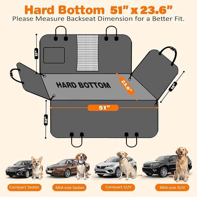 URPOWER PU Leather Backseat Extender for Dogs, Hard Bottom Dog Car Seat Cover for Back Seat, Holds 400 LBS, Waterproof Dog Car Hammock Anti-Scratch Pet Rear Seat Protector Travel Bed for Car and SUV