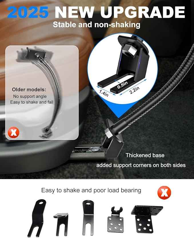 Tablet Holder for Car or Truck Seat Rail Mount Long 19.7" Gooseneck Arm Heavy Duty Car Floor Tablet Stand for iPad Pro 12.9 Air Mini, Samsung Galaxy Tab, iPhone, More 4-13" Phones & Tablets