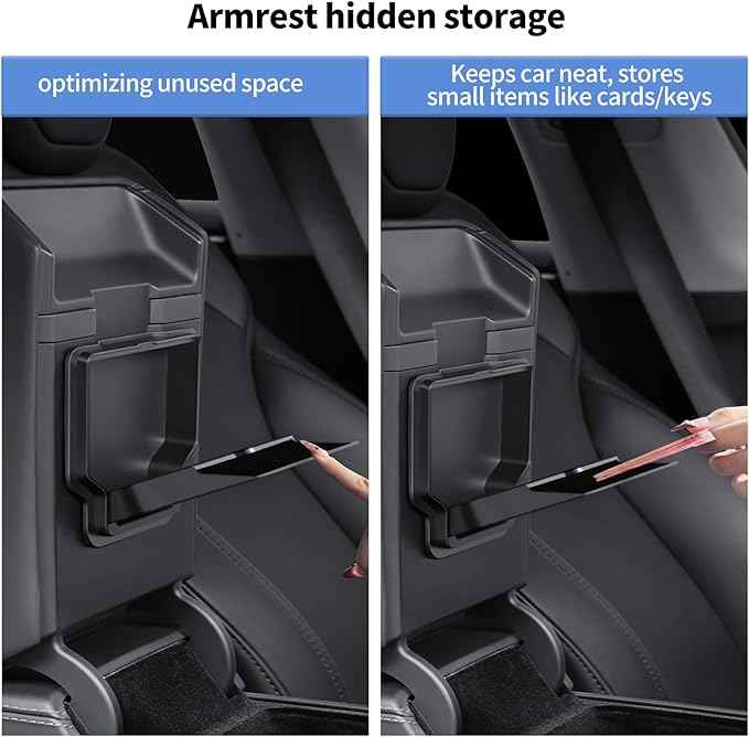 Center Console Organizer Tray for Tesla Model Y Juniper 2025-2026&Tesla Model 3 Highland 2024-2026, Black Storage Box Set with Cup Holder and Camera Cover, 2 Compartments