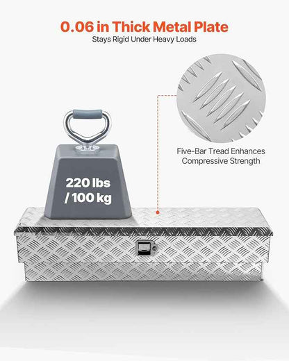 VEVOR Truck Bed Tool Box, Heavy Duty Aluminum Tool Box with Tread Patterns, Storage Toolbox Chest Organizer with Lock and Key, Ideal for Pickup, Truck Bed, RV, Trailer, 48 x 13.4 x 13 in, Silver
