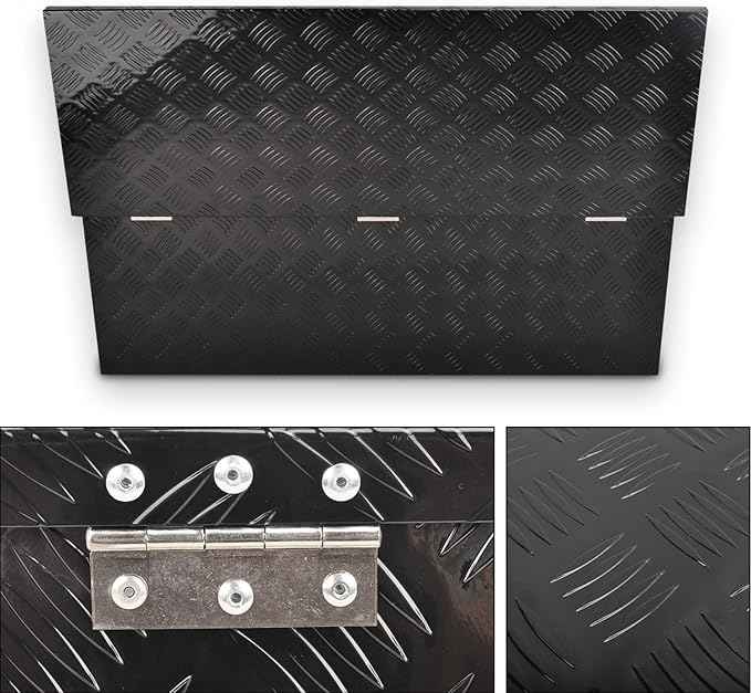44 Inch Black Aluminum Tool Box 5 Bar Tread ToolBox Flatbox for Truck Bed Car Outdoor Trailer Pickup Underbody RV ATV Storage Underbed Tools Organizer with Lock and Keys(44"X15"X15")