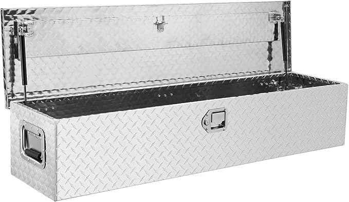 48" Aluminum Truck Bed Tool Box, Heavy Duty Diamond Plate Trailer Tool Box with Side Handle & Lock Keys, Tool Storage Organizer Chest for Pick Up,Truck Bed,ATV,RV Trailer