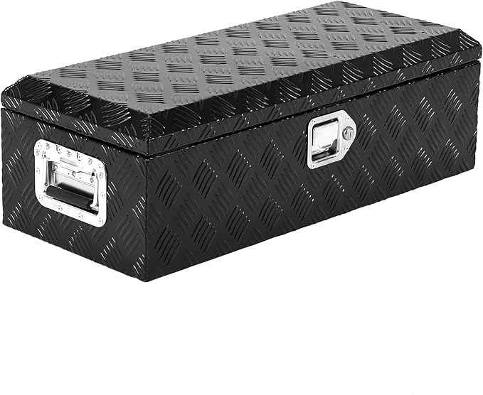 30 Inch Heavy Duty Aluminum Stripes Plated Tool Box Pick Up Truck Bed RV Trailer Toolbox Waterproof Storage Organizer with Side Handle, Lock and Keys
