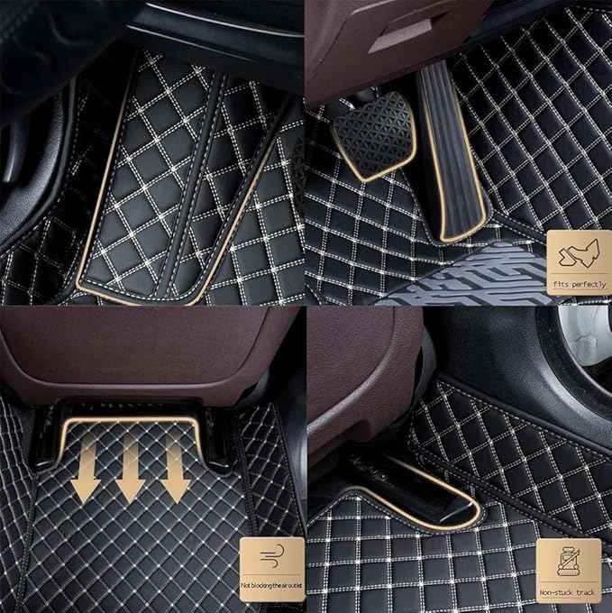 Car Floor Mat Fit 99% Sedans Sports Cars Luxury Custom Car Mats for SUV Women Leather Automotive Floor Mats All Weather Car Mats Diamond Floor Mats for Trucks (3D Luxury Black Beige)