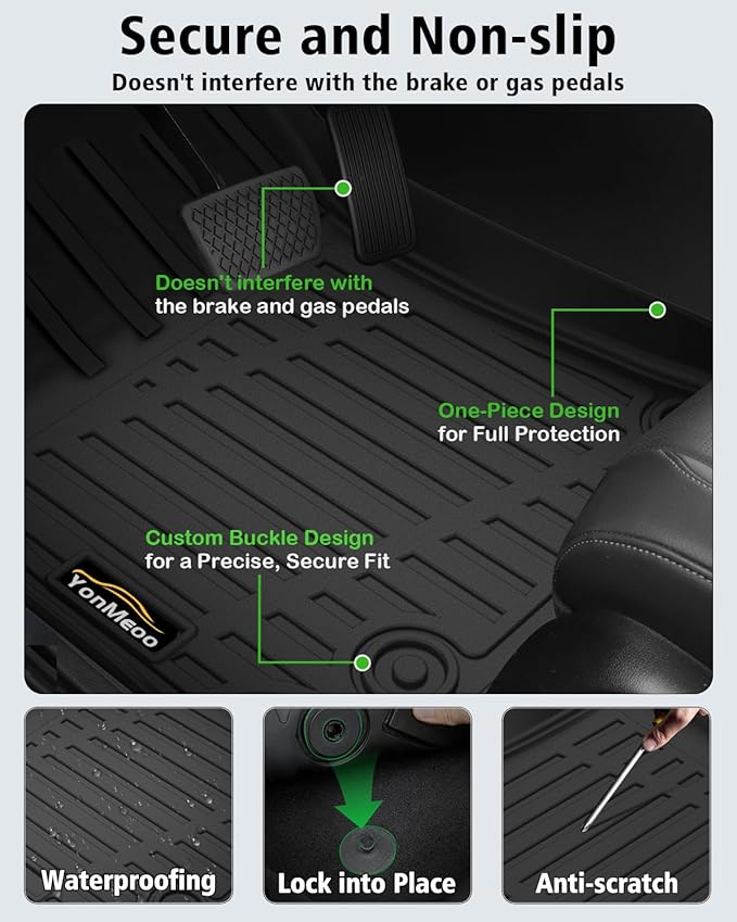 Floor Mats & Cargo Liner for Chevrolet Chevy Traverse 2024-2026 & GMC Acadia 2024-2026 & for Buick Enclave 2025-2026 7-Seat Bucket Chairs All Weather TPE Set, Door Sill Protectors, Black Accessories