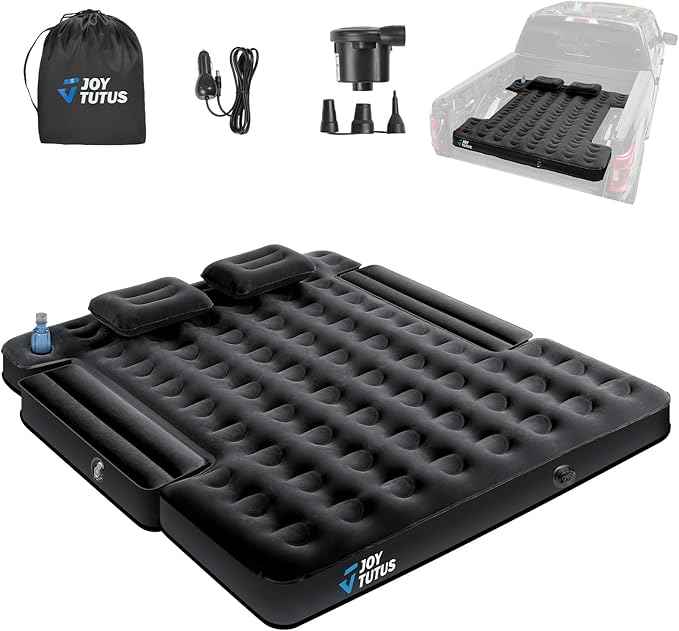 JOYTUTUS Truck Bed Air Mattress for 6.0-6.3Ft, Compact Regular Truck Beds,Anti-Leakage, with Air Pump&2 Pillows, Inflatable Pickup Mattress,Compatible with Tacoma&Ranger&Frontier,Black