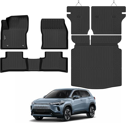 Tongama-Floor Mats for 2022-2026 Toyota Corolla Cross Fuel FWD(Not for Fuel AWD), All Weather TPE Floor Liners and Trunk Mat and Backrest Mats Protectors for Corolla Cross Accessories