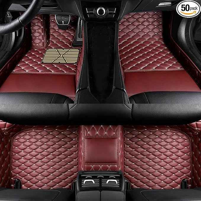 Custom Car Floor Mats for 99.99% Sedan SUV Sports Car Men Women Protection Full Coverage Pads Anti-Slip Leather Floor Lining All Weather Car Floor Mats (Wine red)
