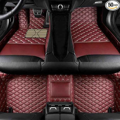 Custom Car Floor Mats for 99.99% Sedan SUV Sports Car Men Women Protection Full Coverage Pads Anti-Slip Leather Floor Lining All Weather Car Floor Mats (Wine red)