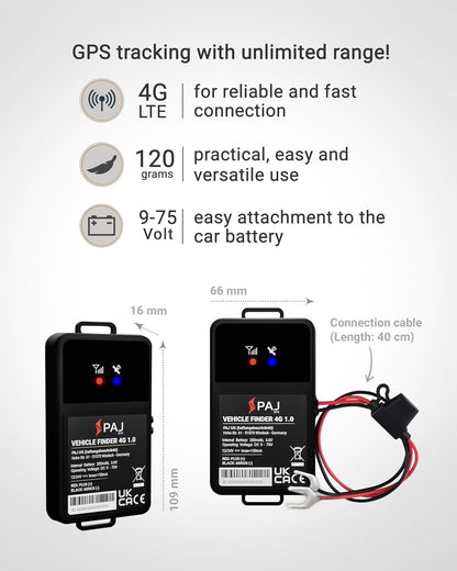PAJ GPS Vehicle Finder 4G, 1.0 - Cellular Connected, Real Time Tracking GPS Tracker for Cars, Motorcycles, Trucks & More - Versatile & Secure Fleet Management