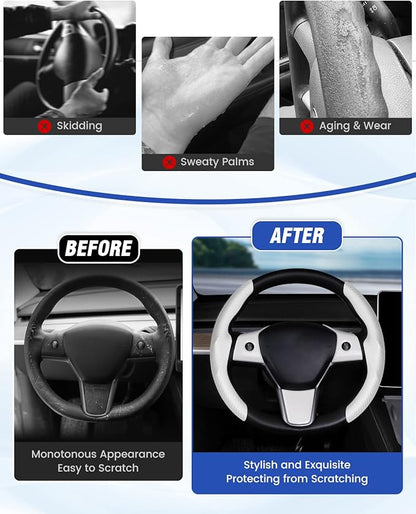 Steering Wheel Cover for 2016-2023 Telsa Model 3/2020-2024 Model Y Accessories Carbon Fiber Steering Wheel Cover Protector Anti-Slip, Comfortable, Breathable, Model 3/Y Accessories, White 5PCS