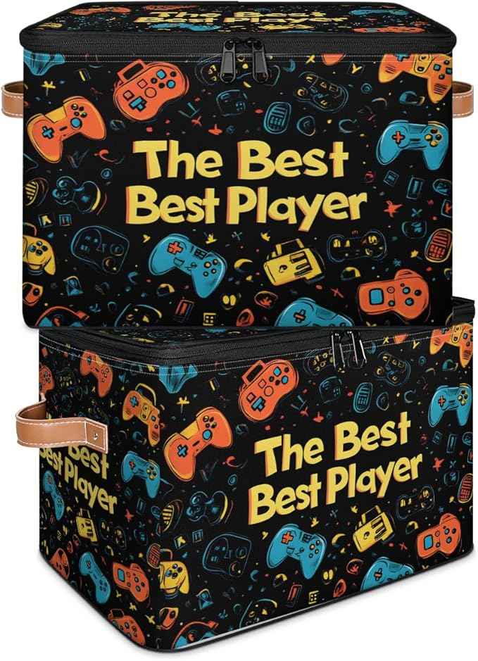 Game Storage Bins with Zipper Lids for Bedroom Kitchen Bathroom Storage Basket Foldable Toy Cube Storage Organizer for Kid Teen Women Men