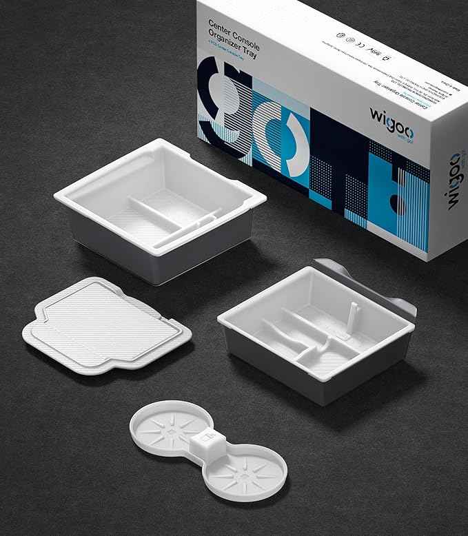 Wigoo Center Console Organizer for Tesla Model Y Juniper (Only Premium & Performance 2025 2026) and All Model 3 Highland Accessories [Double-Layer Storage, Smooth Sliding] 4PCS White
