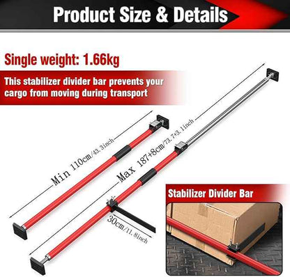 3-H Truck Cargo Bar, 43"-77" Adjustable Support Pole All Metal,Cabinet Jack,Truck Bed Divider with Self-Locking Spring Ratchet - Load Lock Bar for Vans, SUVs & Trucks,Red,2pc & Divider Bar