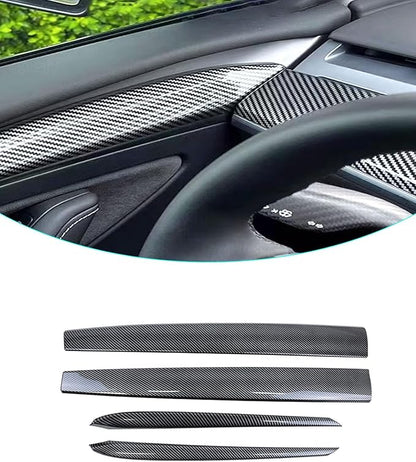 Glossy carbon fiber Dashboard Cover and Front Door Cover Compatible with Tesla Model 3（2021-2023） and Model y（2019-2024) (glossy carbon fiber)