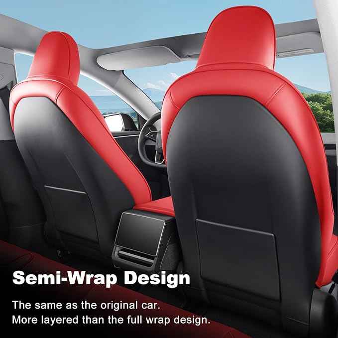 2024-2025 Tesla Model 3 Highland Upgraded Car Seat Covers Nappa Leather Car Interior Airbag Compatible Cushion Cover Full Set Custom Fit Model 3, Nappa Bright Red