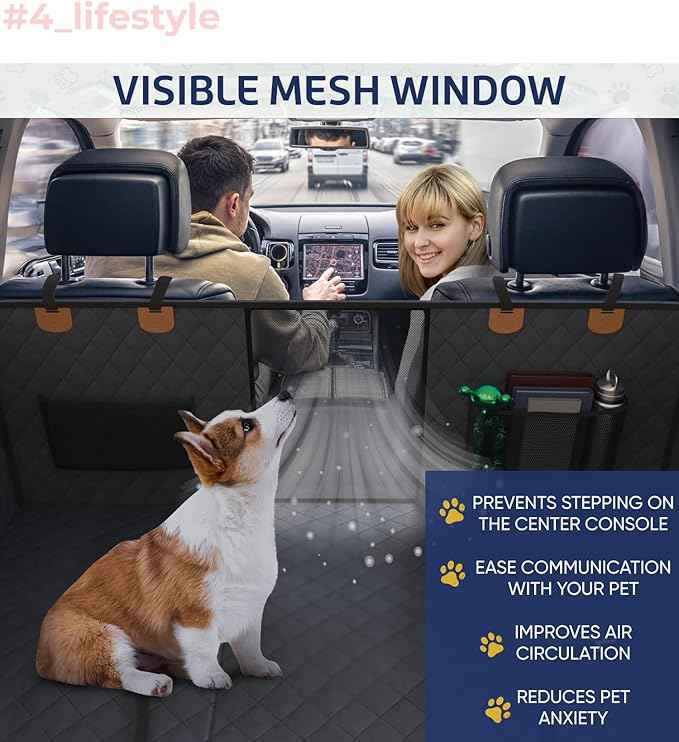 Katziela Back Seat Extender for Dogs-Large Space, Dog Car Seat Cover Hard Bottom Covered with 2 Foams Sturdy Backseat Extender for Dogs, Waterproof Dog Hammock for Car, SUV, Truck Car Bed 425Lbs