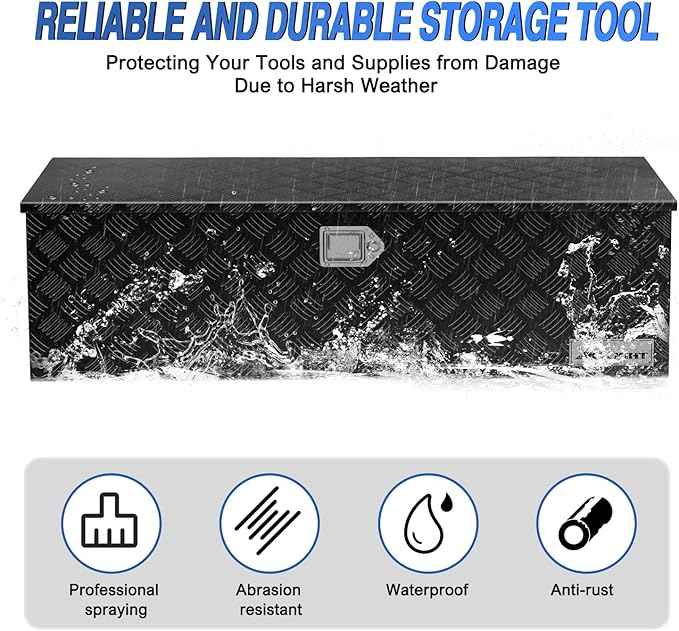 Nilight 44 Inch Truck Tool Box Heavy Duty Aluminum Stripes Plated Pick Up Truck Bed Toolboxes 44"x15"x15" Waterproof Storage Organizer for Bed of Truck RV Trailer with Side Handle Lock Keys, Black
