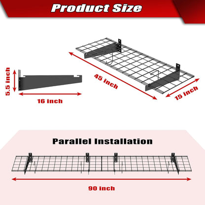 WALMANN 2 Pack Garage Wall Mount Shelves, 45x15 inch Wall Mounted Storage Shelves for Garage Heavy Duty Wall Shelving, Holds Up to 220 Lbs(Black)