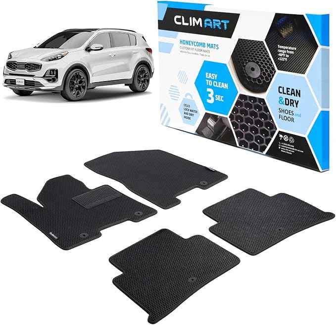 CLIM ART All-Weather Car Floor Mats Compatible with Kia Sportage 2017-2022, Custom-Fit Heavy-Duty Floor Liners for Cars & SUVs, Car Accessories for Men & Women, Black - FL911517043