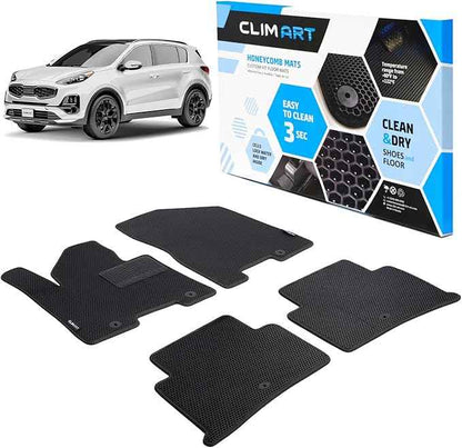 CLIM ART All-Weather Car Floor Mats Compatible with Kia Sportage 2017-2022, Custom-Fit Heavy-Duty Floor Liners for Cars & SUVs, Car Accessories for Men & Women, Black - FL911517043