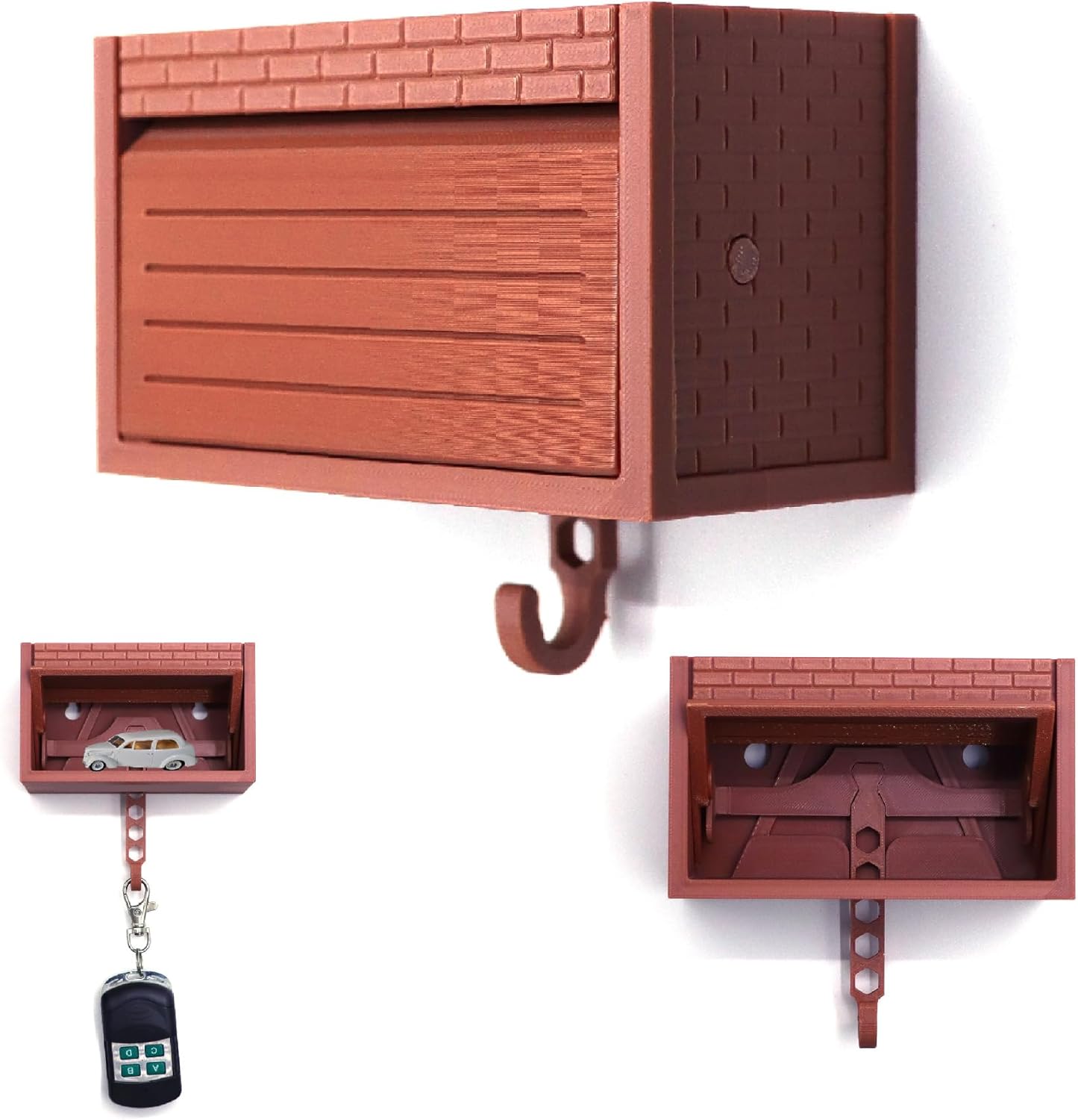 Wall-Mounted Car Display Key Holder, Decorative Garage Model Design, Multiple Colors（No Car） (Stripe-Brown（No Car）)