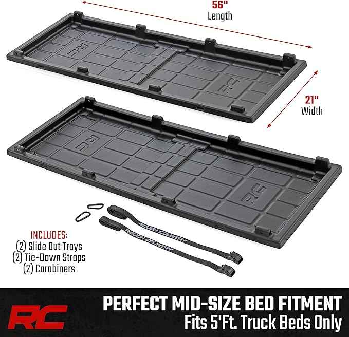 Rough Country Slide-Out Truck Bed Cargo Tray - Mid-Size Bed Organizer for 5' & Shorter Beds, Heavy-Duty Polyethylene, UV-Protected, Easy Tailgate Access