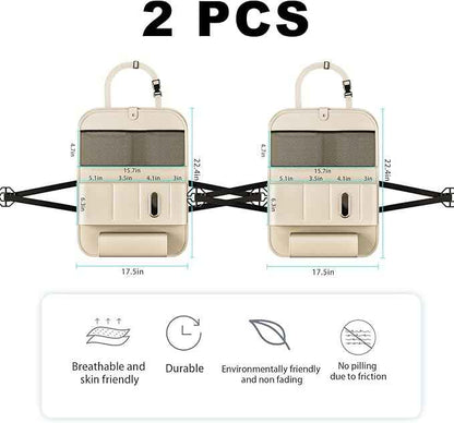 Car Seat Organizers,Multi-functional Back Seat Protectors, Storage Pouches, Child kicking prevention and Tray Holders (for Cars, Kids, Seat Back and Rear Seats) (Beige, 2 Pcs)