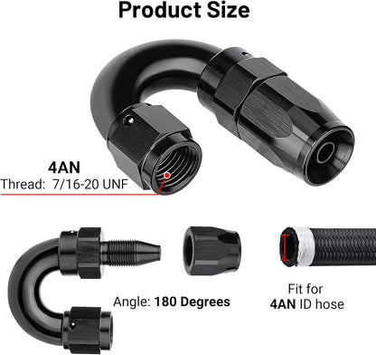 EVIL ENERGY 4AN 180 Degree One Piece Full Flow Hose End Fitting Swivel For CPE Braided Hose