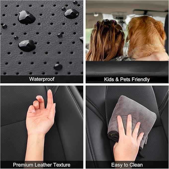 Tesla Model Y Car Seat Covers Nappa Leather Car Interior Seat Airbag Compatible Cushion Cover Full Set Custom Fit 2024 2023 2022 2021 2020, Nappa Black