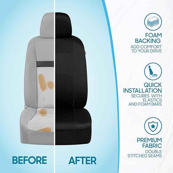 BDK PolyPro Black Car Seat Covers Full Set with Matching Carpet Floor Mats - Automotive Seat Covers for Cars Trucks SUV - Includes Split Bench Rear Seat Cover - Interior Car Accessories