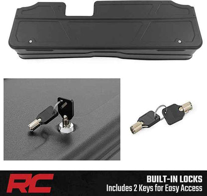 Rough Country Under Seat Storage for Chevy Silverado & GMC Sierra 1500/2500HD/3500HD Crew Cab (2019-2026) - Custom Rear Under Seat Organizer Tray with Lockable Lid