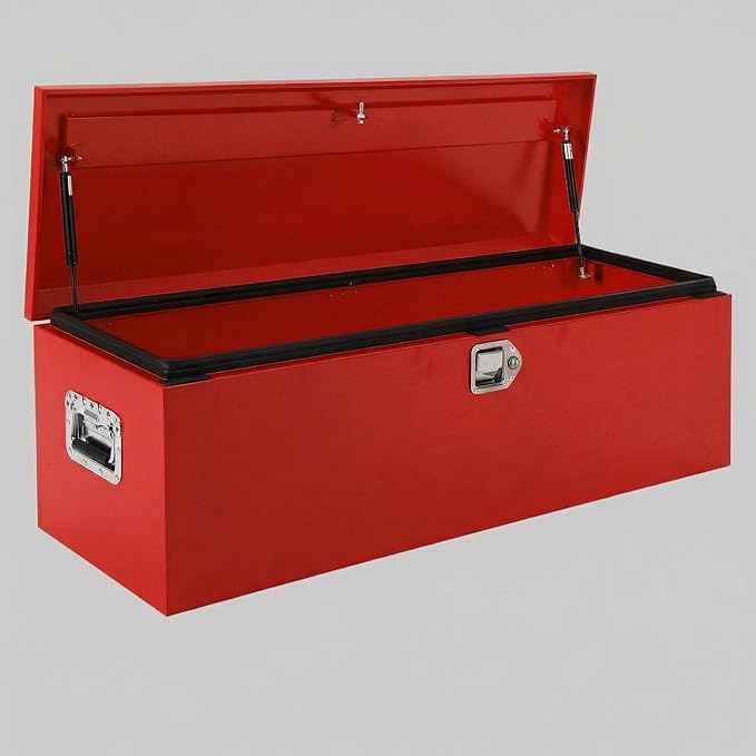 Heavy Duty Steel Metal Tool Box 48" for Truck Bed, Locking Plate Crossbed Storage Chest with Gas-Strut Assisted Lid, Weather-Resistant Truck Bed Tool Box for Pickup, Trailer, RV