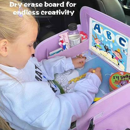 MENZOKE Kids Travel Tray for Toddler Car Seat, Toddler Gift for Girl Activities with Dry Erase Board & iPad Holder Stand, Road Trip Essentials Accessories Lap Tray for Girl as Birthday Gift, Purple
