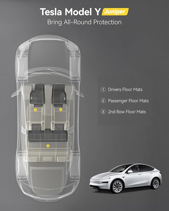 3W Floor Mats Fit for Tesla New Model Y 2025 2026 Juniper, TPE All Weather Custom Fit Floor Liner for Juniper Model Y Accessories 1st and 2nd Row Car Mats Easy Clean, Black