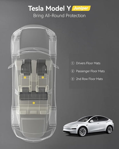 3W Floor Mats Fit for Tesla New Model Y 2025 2026 Juniper, TPE All Weather Custom Fit Floor Liner for Juniper Model Y Accessories 1st and 2nd Row Car Mats Easy Clean, Black